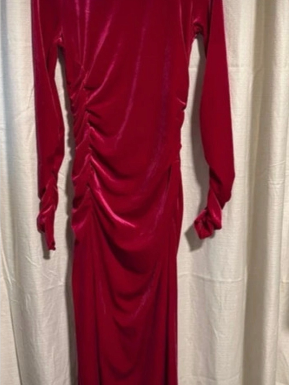Sam Edelman Crimson Velvet Ruched Long-Sleeve Dress